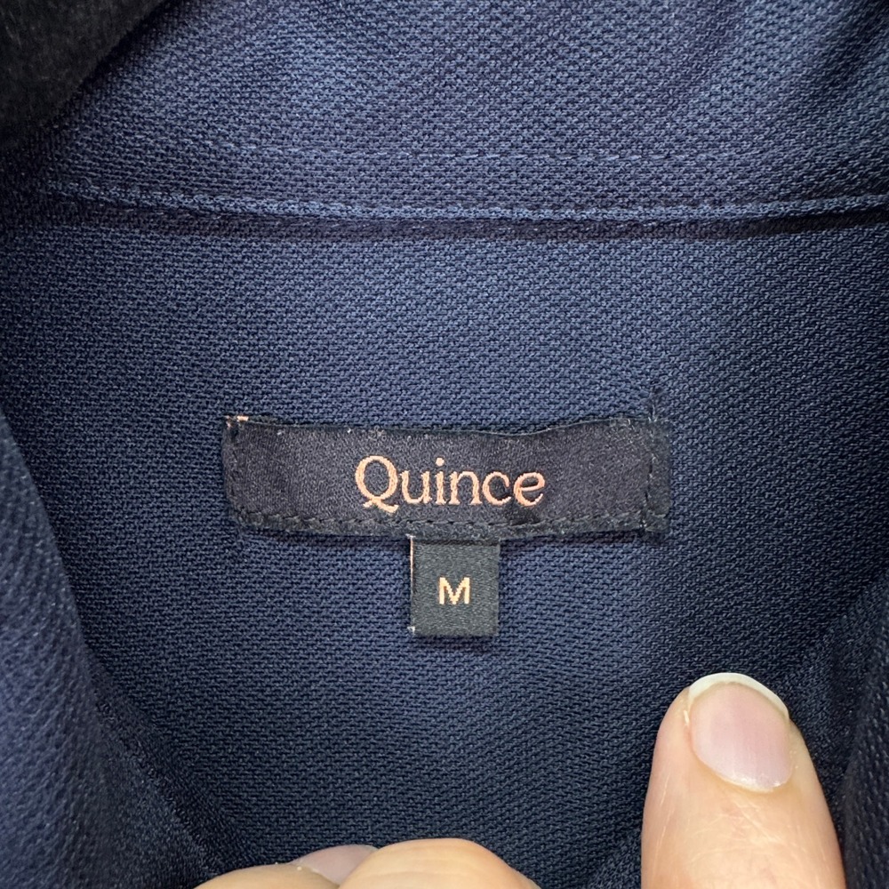 Quince Shirt Mens M Navy Blue Commuter Stretch Pique Long Sleeve Button Preppy - Picture 4 of 10